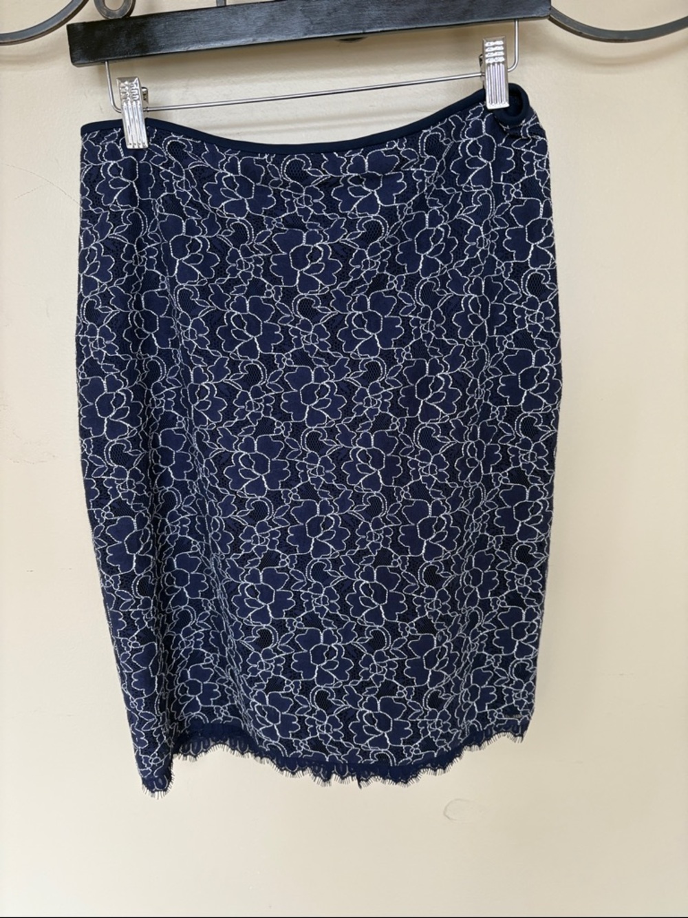 Diane Von Furstenberg Navy Floral Lace Pencil Skirt